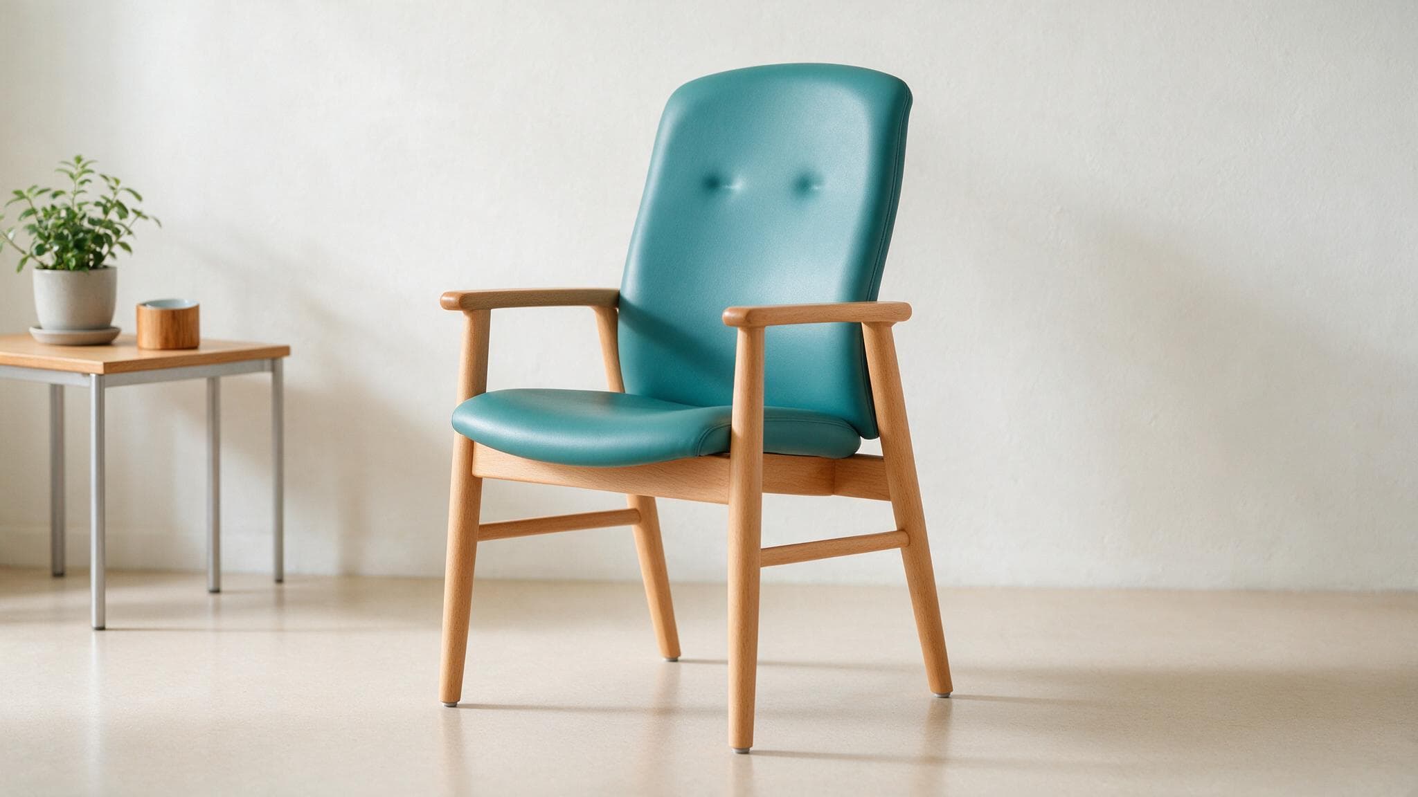 Modern clinical waiting room chair with wipe-clean vinyl upholstery