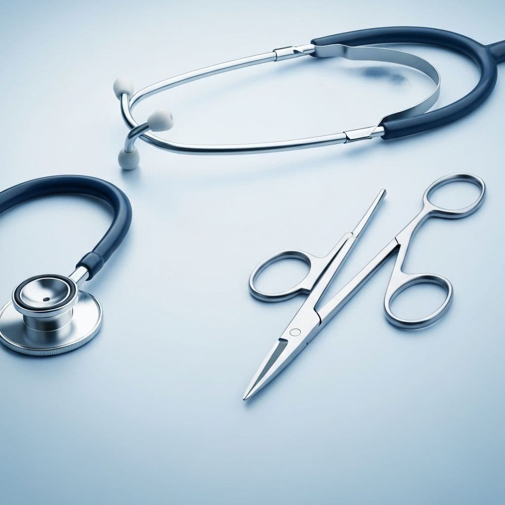 Medical instruments and devices on a clinical tray