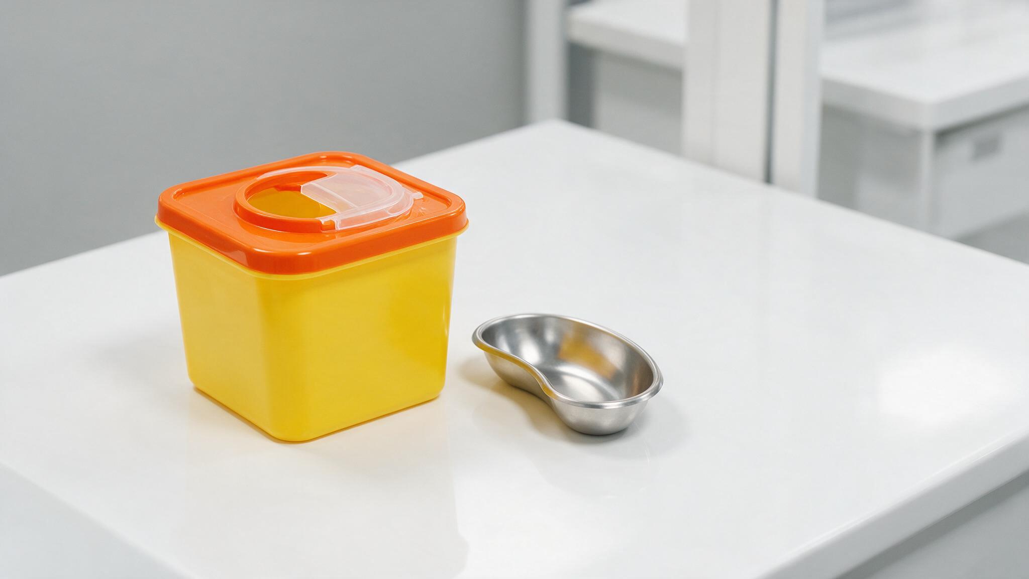 A sharps container positioned at the point of care