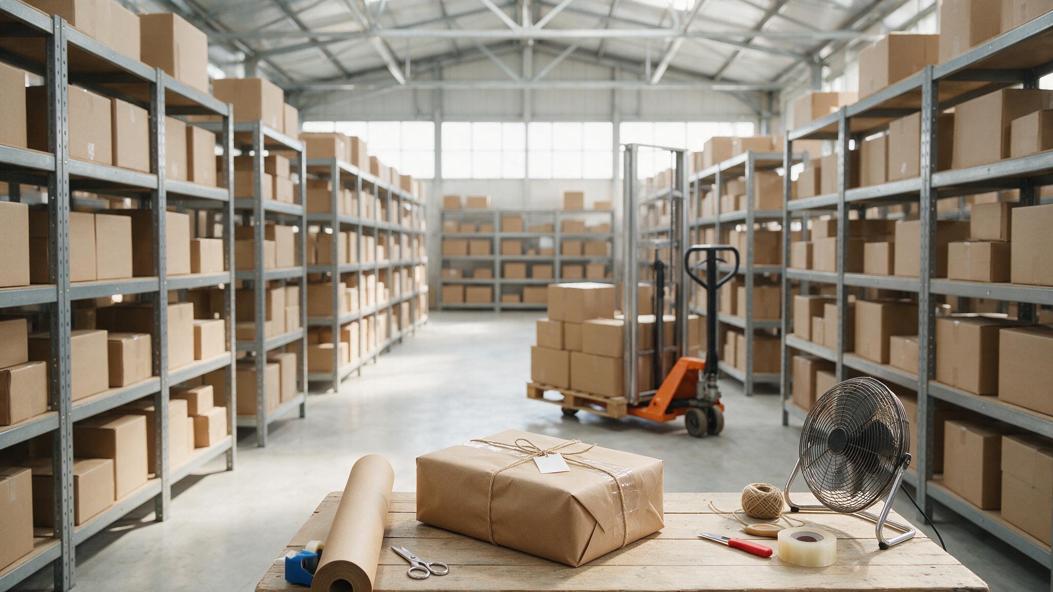 Shelving and picking aisles in a UK distribution warehouse